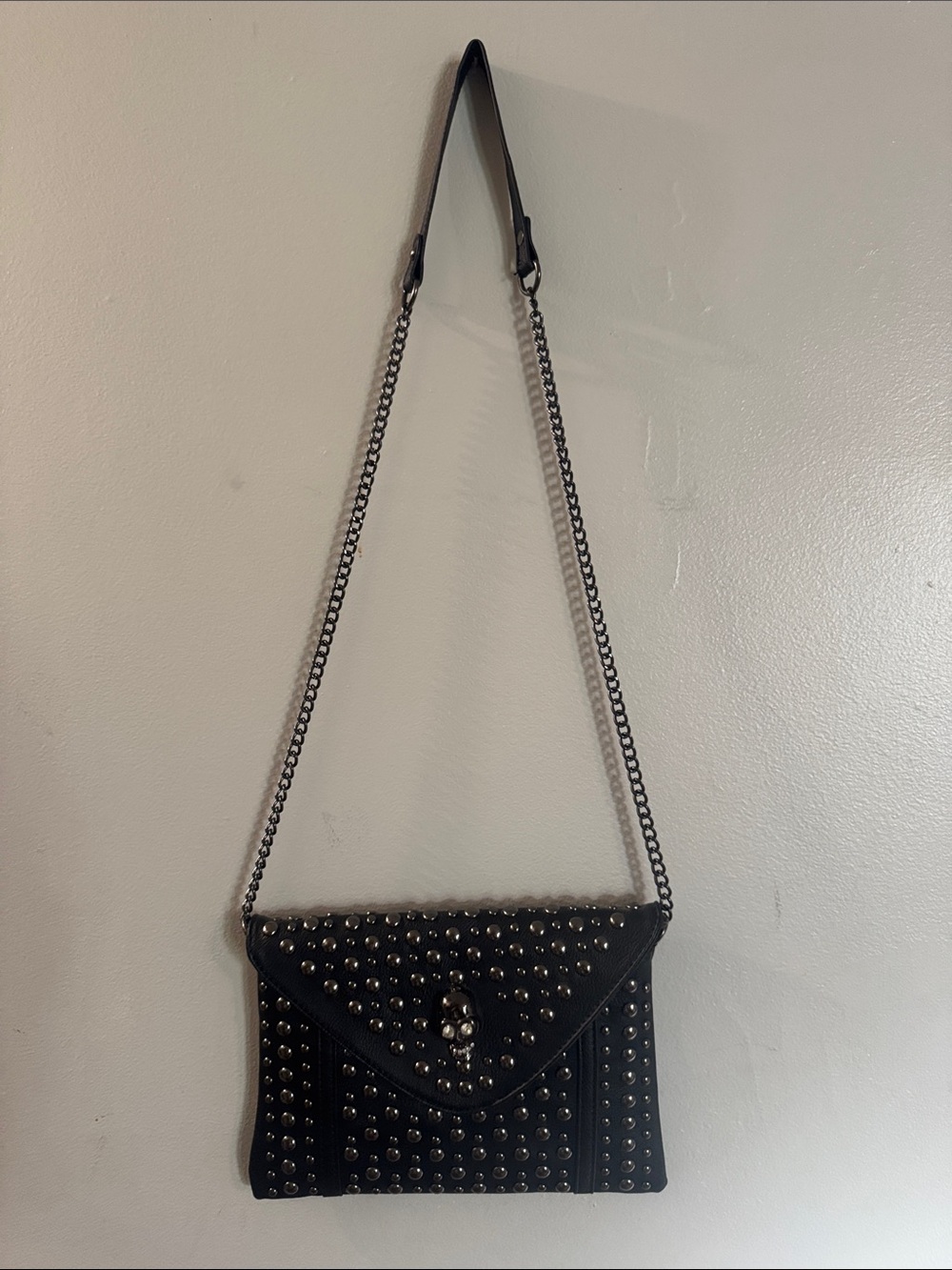 Studded Black Crossbody Bag with Chain Strap